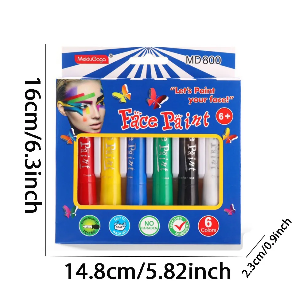 Face Color Fluorescent 6-Color Body Painting Halloween Sports Games Festival Water Makeup Party Facial Crayon