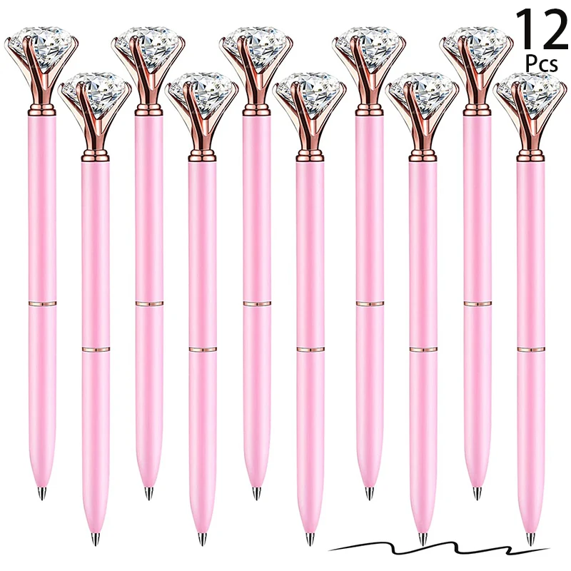 

12Pcs Large Crystal Diamond Pen Bling Metal Ballpoint Pen Office and School