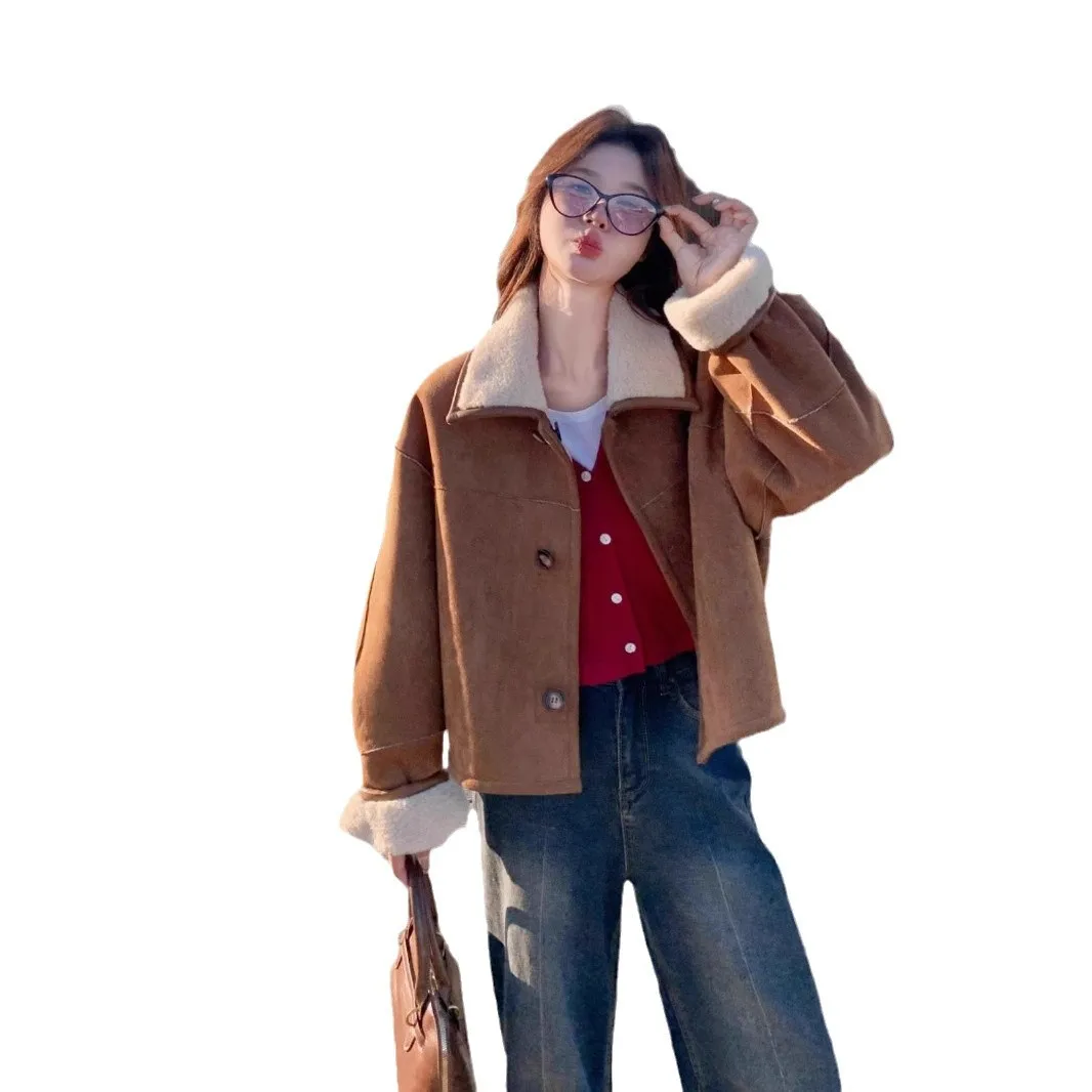 2025 Autumn Winter New Small Size Double-Sided Wear Faux Suede Women's Jacket Fall Versatile Faux Lamb Fur Coat Short Coat