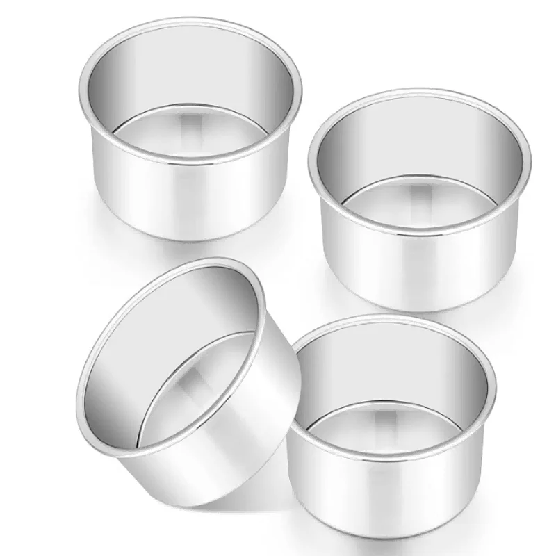 4 Inch Small Cake Pan Set of 4, Stainless Steel Mini Round Smash Cake Baking Pans, Mirror Finish & Dishwasher Safe