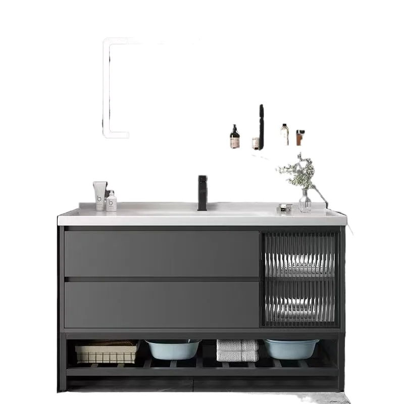 #Light luxury style bathroom cabinet, vanity, ceramic integrated basin, mirror cabinet combination