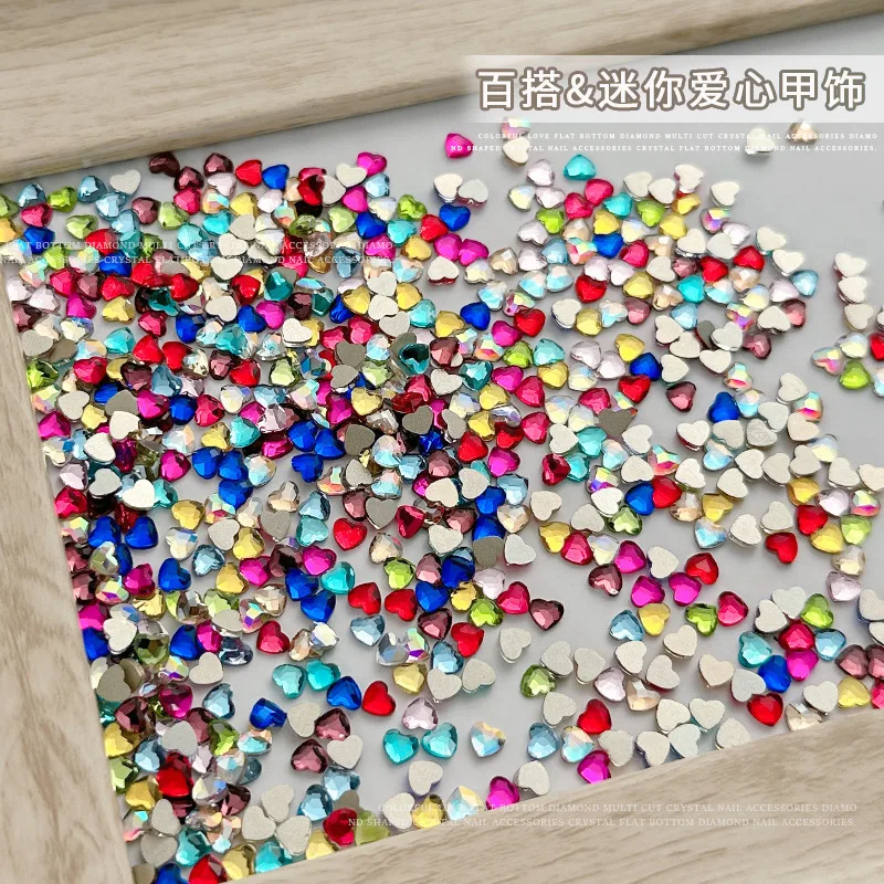 50 SZTUK 3MM Płaskie Ozdoby do Paznokci w Kształcie Serca, Cyrkonie, Elementy do Manicure, Akcesoria do Dekoracji Paznokci, Materiały