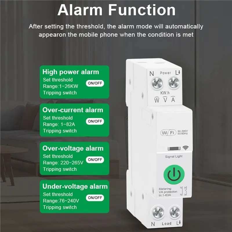 

Умный Wi-Fi выключатель PHILE с дистанционным управлением, 1P+N, защита от перенапряжения и пониженного напряжения, защита от перегрузки по току