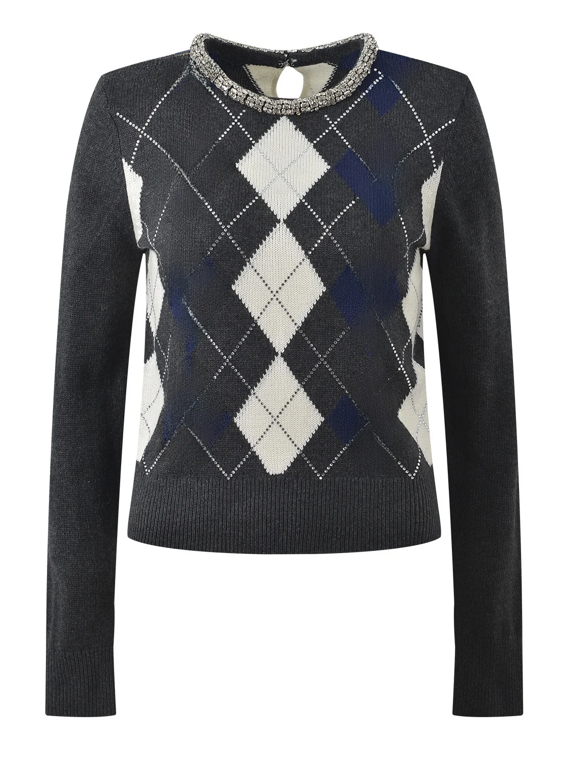 

Faionable round Ne Knitwear Diamond Decorated Autumn Winter New Sle Women's Long Sve Warm Thermal Commute Sle Top