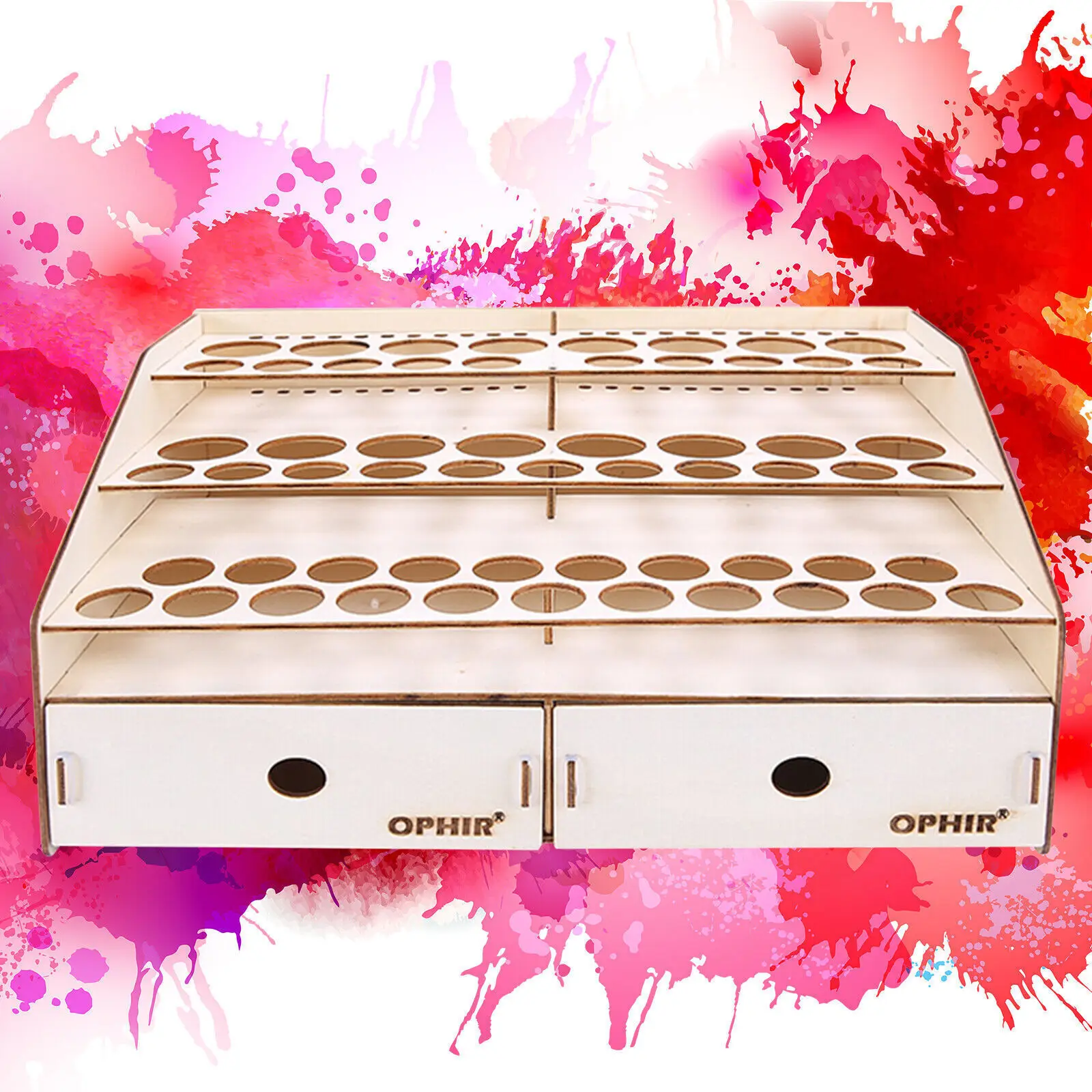 

Wooden 80-Hole Pigment Storage Rack Large Capacity Modular Organizer Desktop Holder With Two Drawers Paint Model Stand
