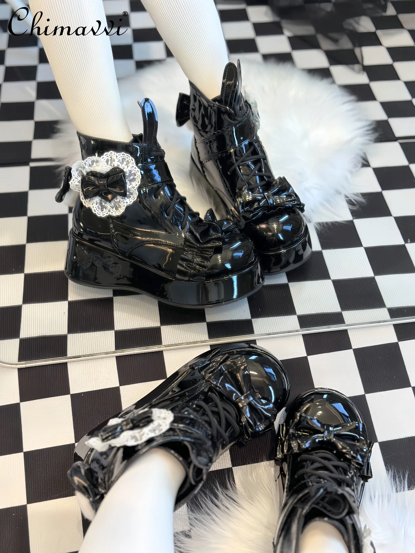 Original Lolita Fleece-Lined Thick-Soled Sweet Short Boots 2025 Autumn Winter New Fashion Warm Cute Girl Leather Shoes Women