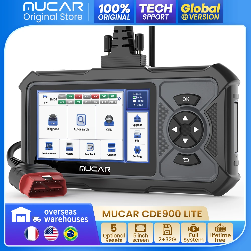 

MUCAR CDE900 LITE OBD2 Automotive scanner tool full system 5 reset diagnostic tools lifetime free code reader engine ABS SRS TCM