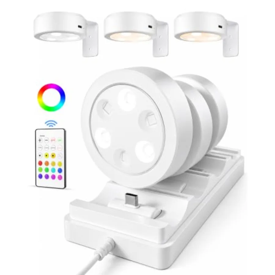 Picture Lights for Wall, Rechargeable Battery Magnetic Poster Lights with 3 Color Temps and 12 RGB, Remote Dimmable Timer Light