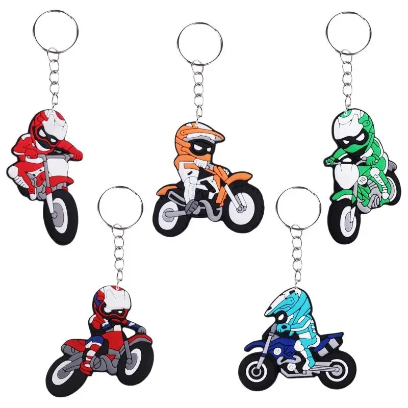 5Pcs Motocross Rider PVC Keychains Cute Cartoon Design Multiple Color Options For Motorcycle Fans Bag Decoration Small Gift