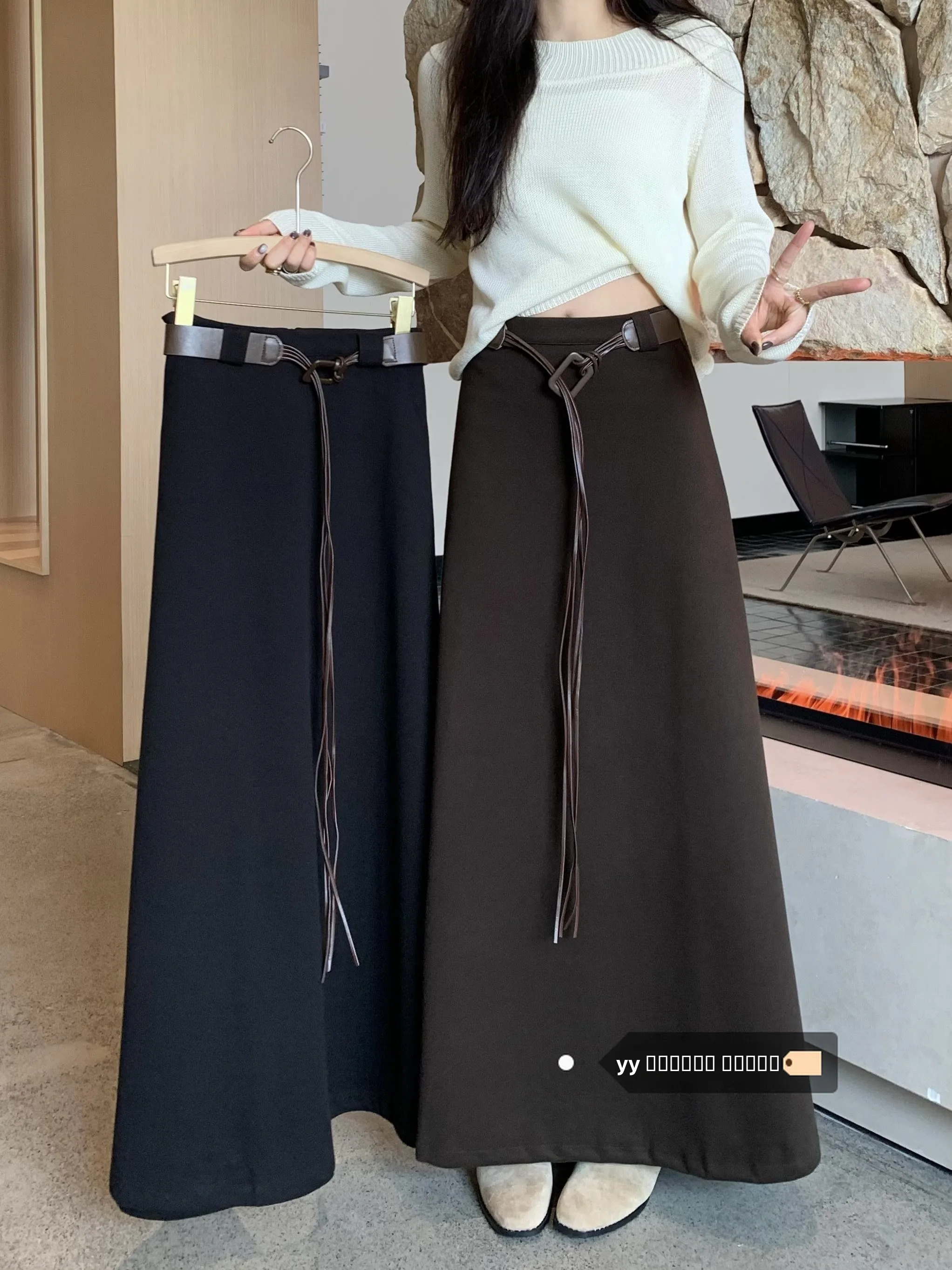 

Черная юбка с высокой талией в стиле ретро, женская модная повседневная юбка трапециевидной формы, утягивающая расклешенная подол, универсальная весенне-осенняя юбка