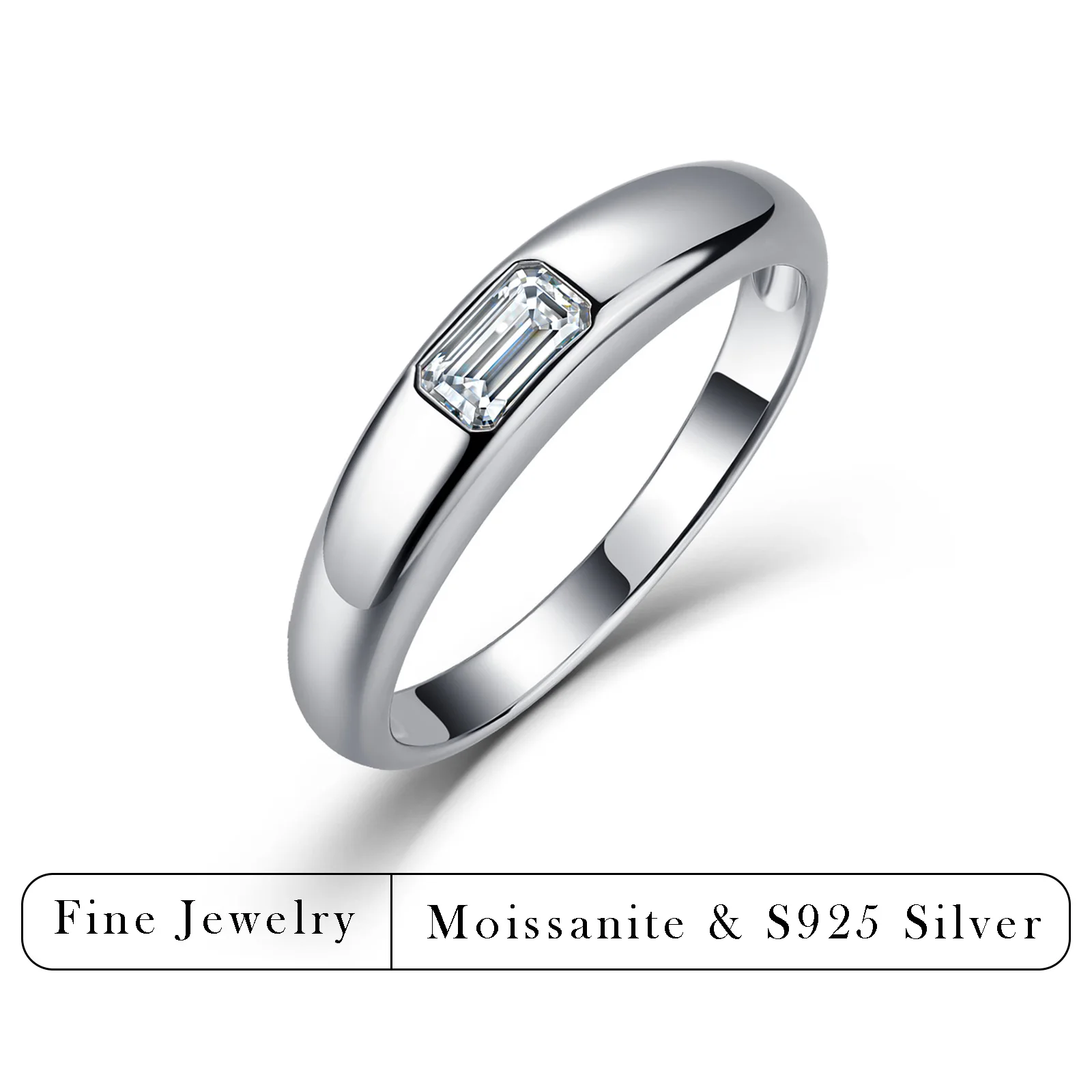 0.5CTW Long Rectangle Moissanite Band S925 Silver Bezel Set Minimalist Wedding Ring For Couple