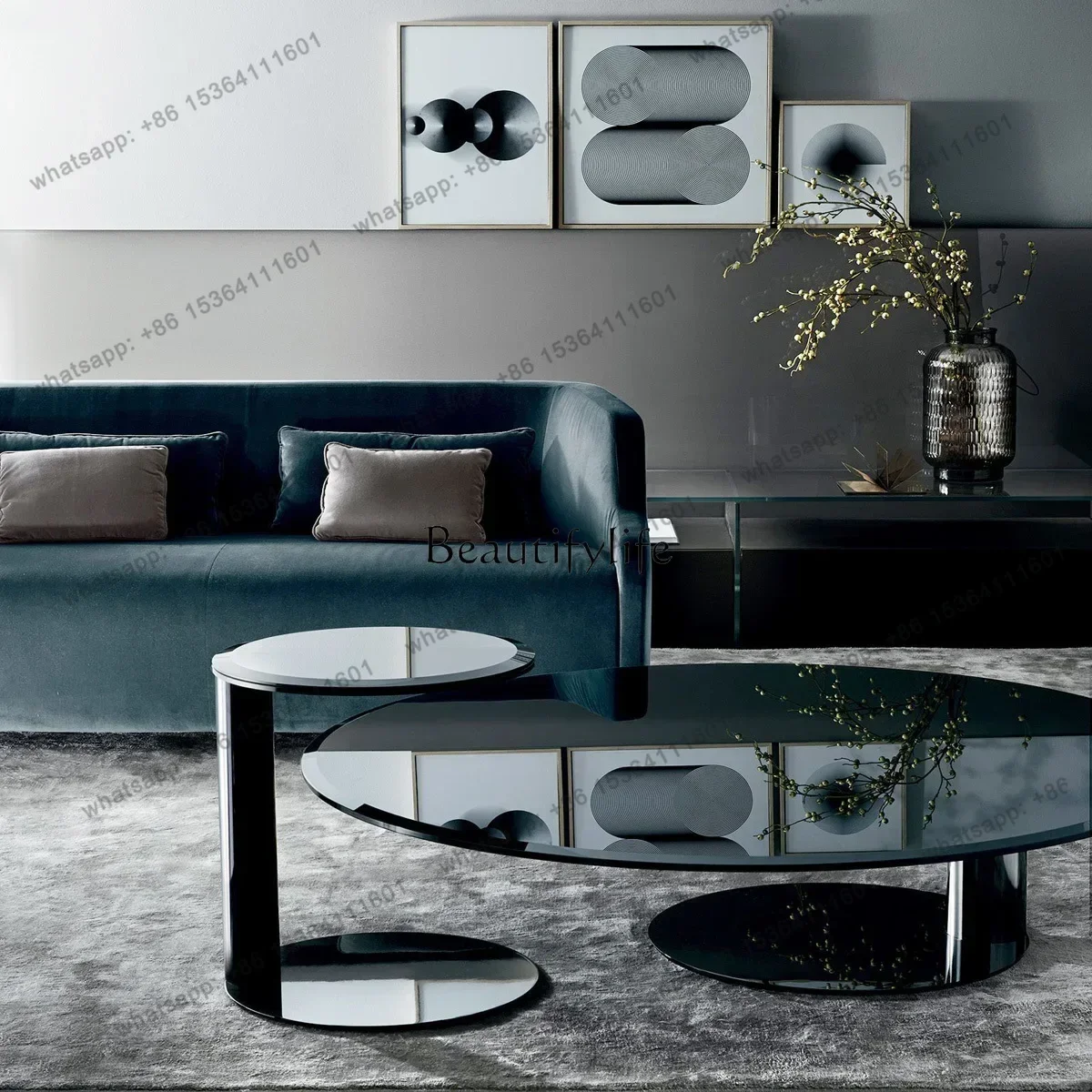 Factory Direct.Tempered Glass Living Room Combined Tea Table Large and Small Apartment Type Nested Tables
