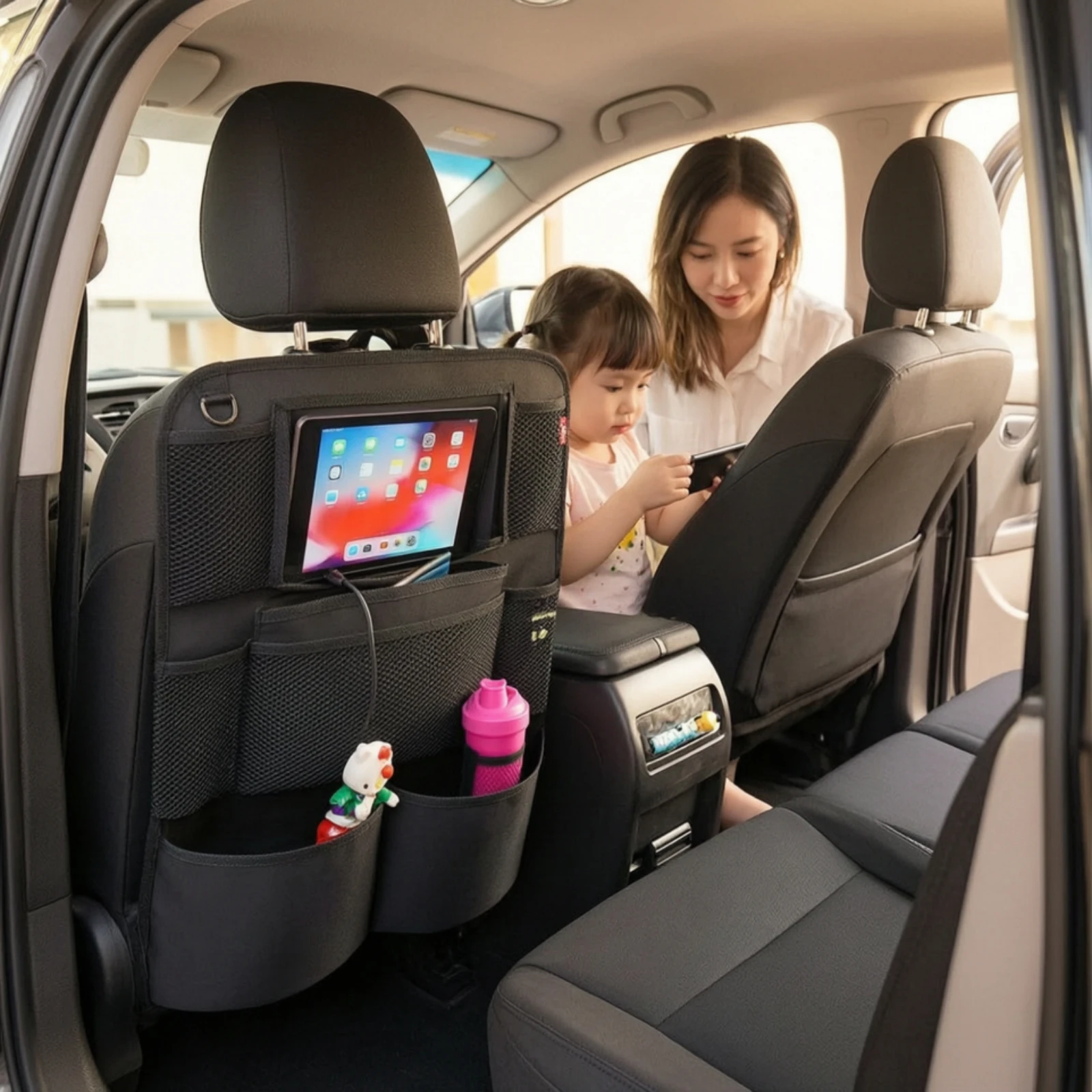 Backseat Organizer with Tablet Holder Adjustable Back Seat Organizer with Tablet Holder Long-Lasting Tear-Resistant for Families