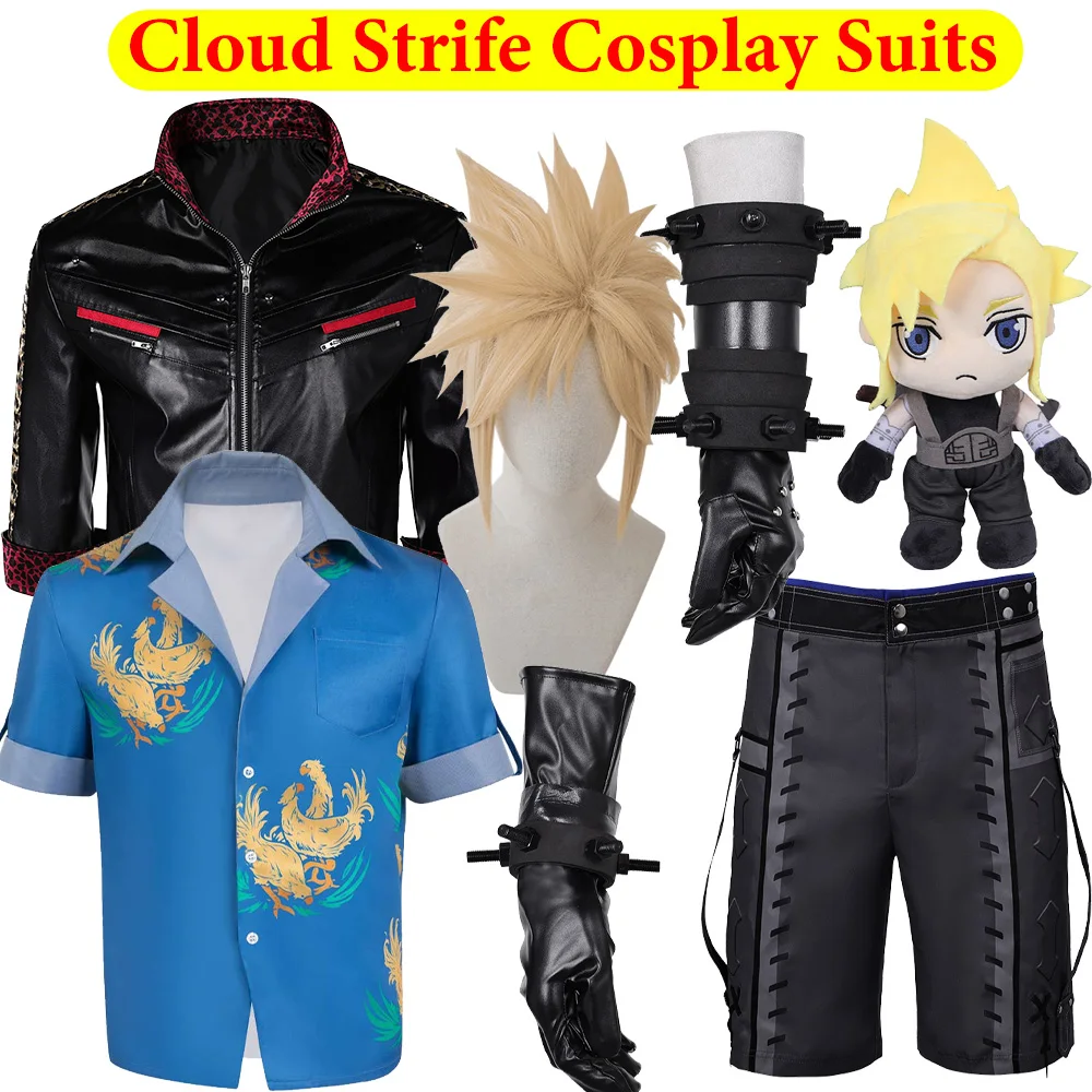 

Cloud Strife Cosplay Male Costume Game Final Roleplay Fantasy Beach Shirt Short Coat Jacket Wig Halloween Carnival Party Suit