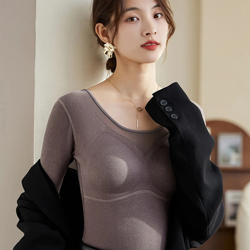 

Women's Graphene Heated Thermal Underwear Fleece-Lined Thickened Winter Pyjamas with Built-In Cup for Cold Weather Comfort