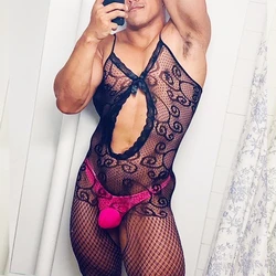 Fetish Lingerie Sissy Bodysuit Sexy Men Nightwear Male Fishnet Underwear Hot Sale Jumpsuit Guy Erotic Bodystockings Dropshipping