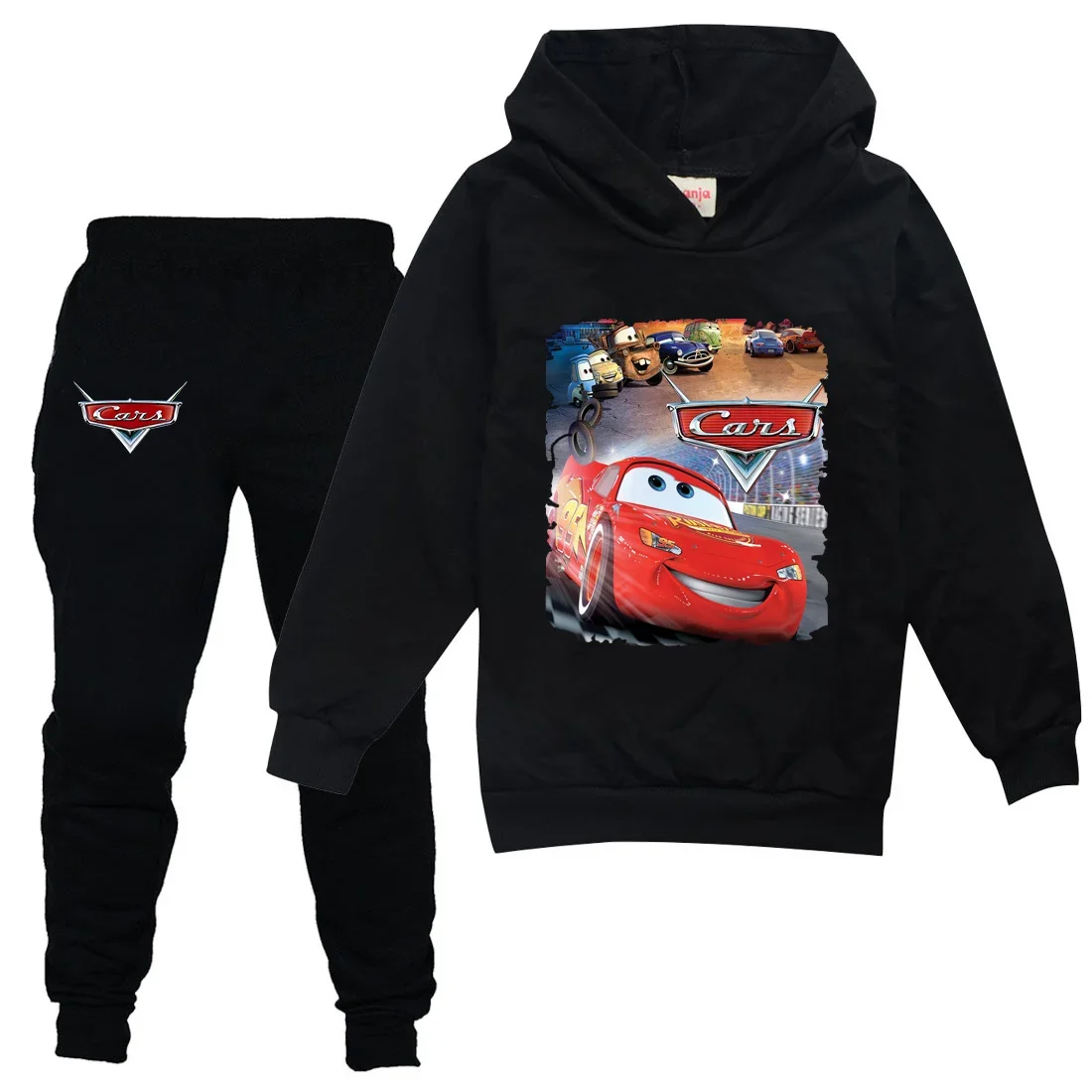 Pixar Cars Lightning McQueen Kids Sportswear Suits Boy Casual Hoodie Black Pants Children 2 Pcs Set Outerwear Clothing Baby Sets