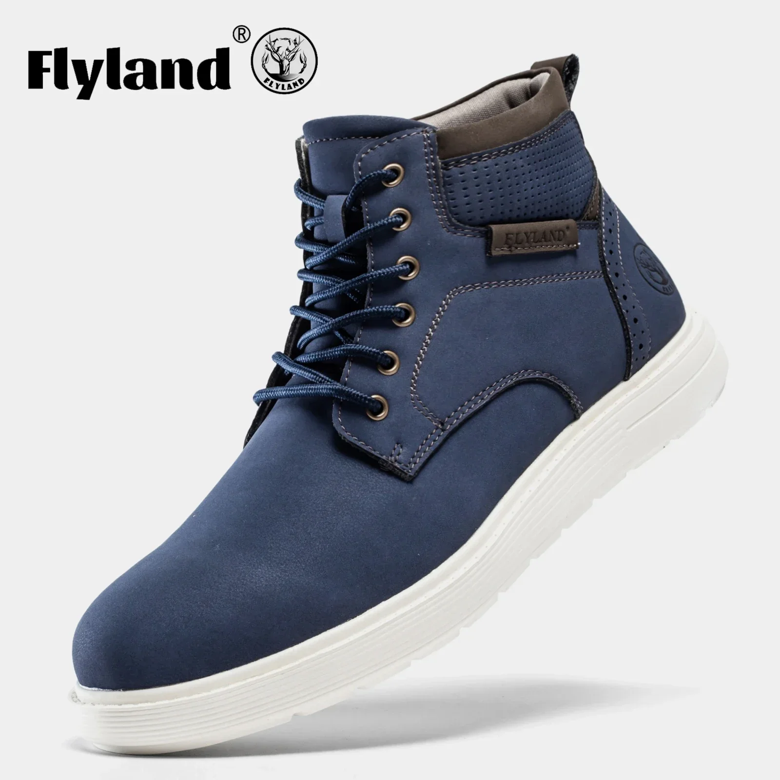 FLYLAND Fashion Men‘s Chukka Boots Casual Handmade Genuine Leather Men Shoes Anti-Slip Male Driving Shoe