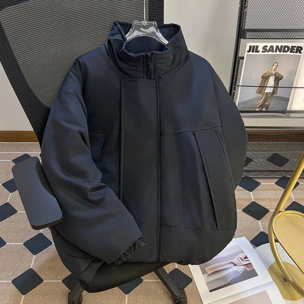 Winter staande kraag katoenen jas voor mannen effen kleur eenvoudige splitsen dikke jas Koreaanse casual mode losse mannelijke jassen