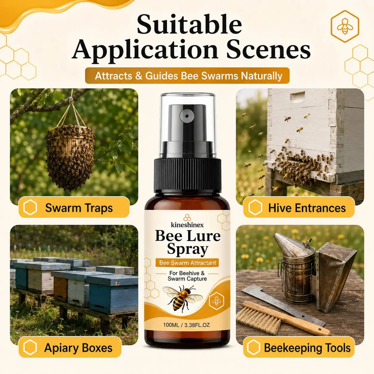 Bee Lure Spray for Swarm Capture, Honeybee Attractant Mist for Hive Entrances, Swarm Traps and Outdoor Apiary Beekeeping Use Kit