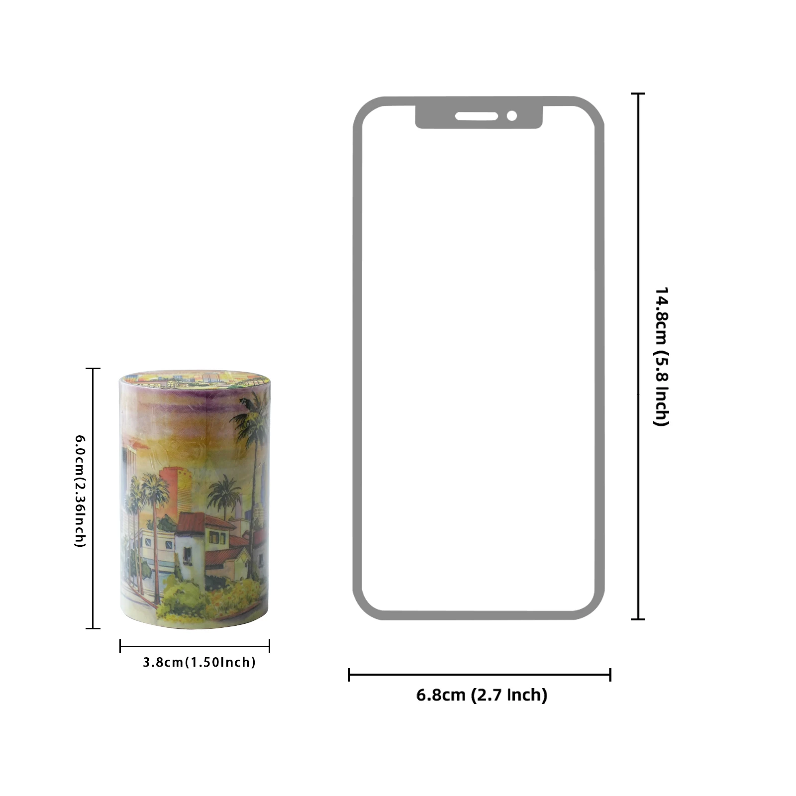 Etori Life 60Mm*2M Sunset California City Washi Tape Palm Tram Dusk Town Panoramic Pattern DIY Journal Collage Decoration Suitable for Laptops, Phone Backs, Gift Paper Bags, Gift Box Packaging, Postcards and Envelopes, Photo Albums, Scrapbook Supplies, Office Decoration Supplies, School Supplies, Cycling Decals, Gifts for Friends, Children's Toy Stickers