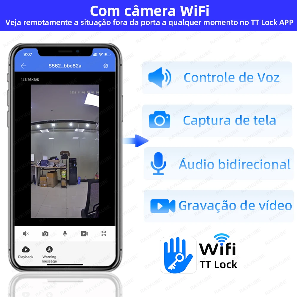 Faça Brasil RAYKUBE TD1 TT Lock WiFi Digital Face Bloqueio de impressão digital com monitor de câmera WiFi TT Lock APP remoto chamada de vídeo