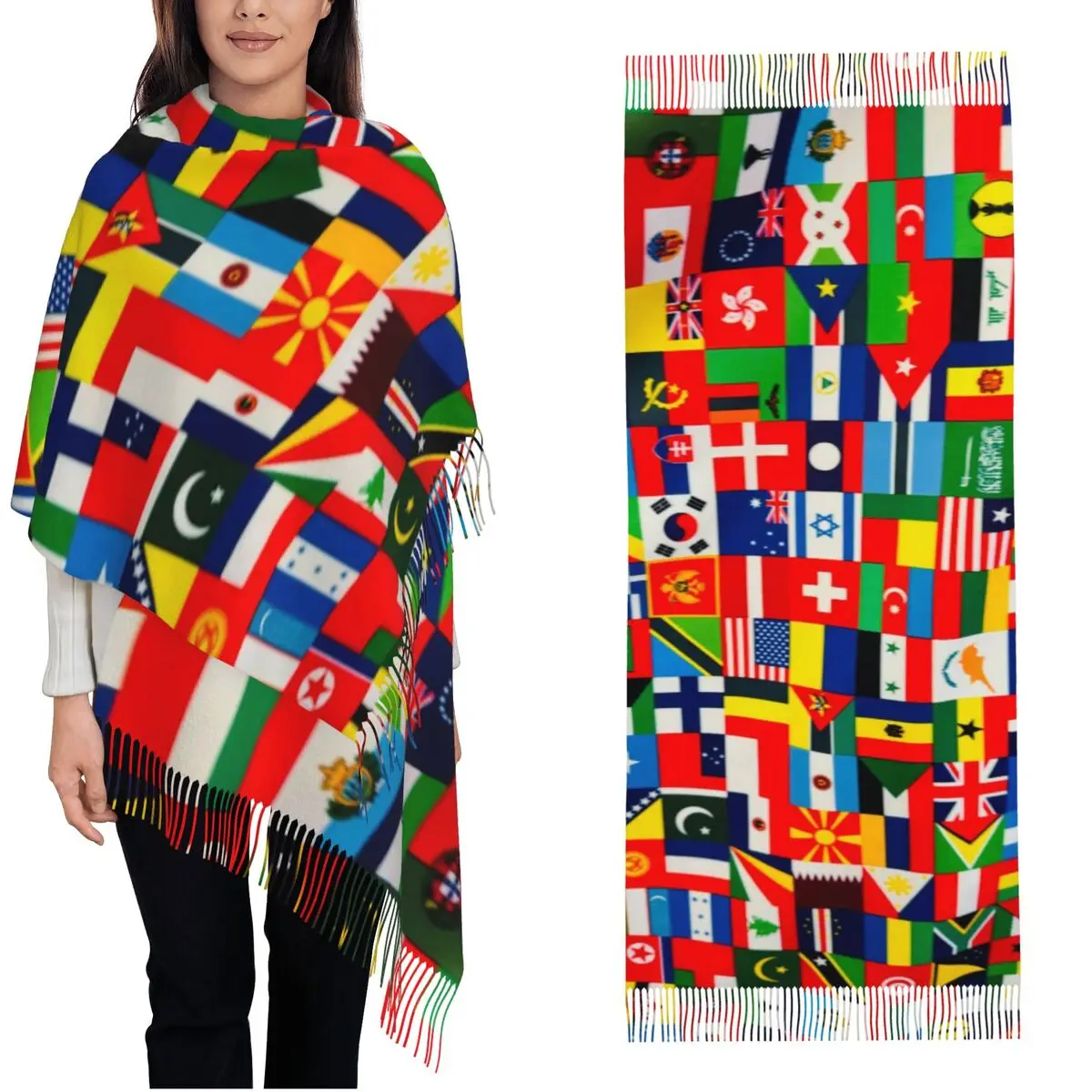

Женский шарф, уличные флаги всех стран, большие шарфы с кисточками, роскошные шали 2024, зимние шали Wrpas на заказ Bufanda