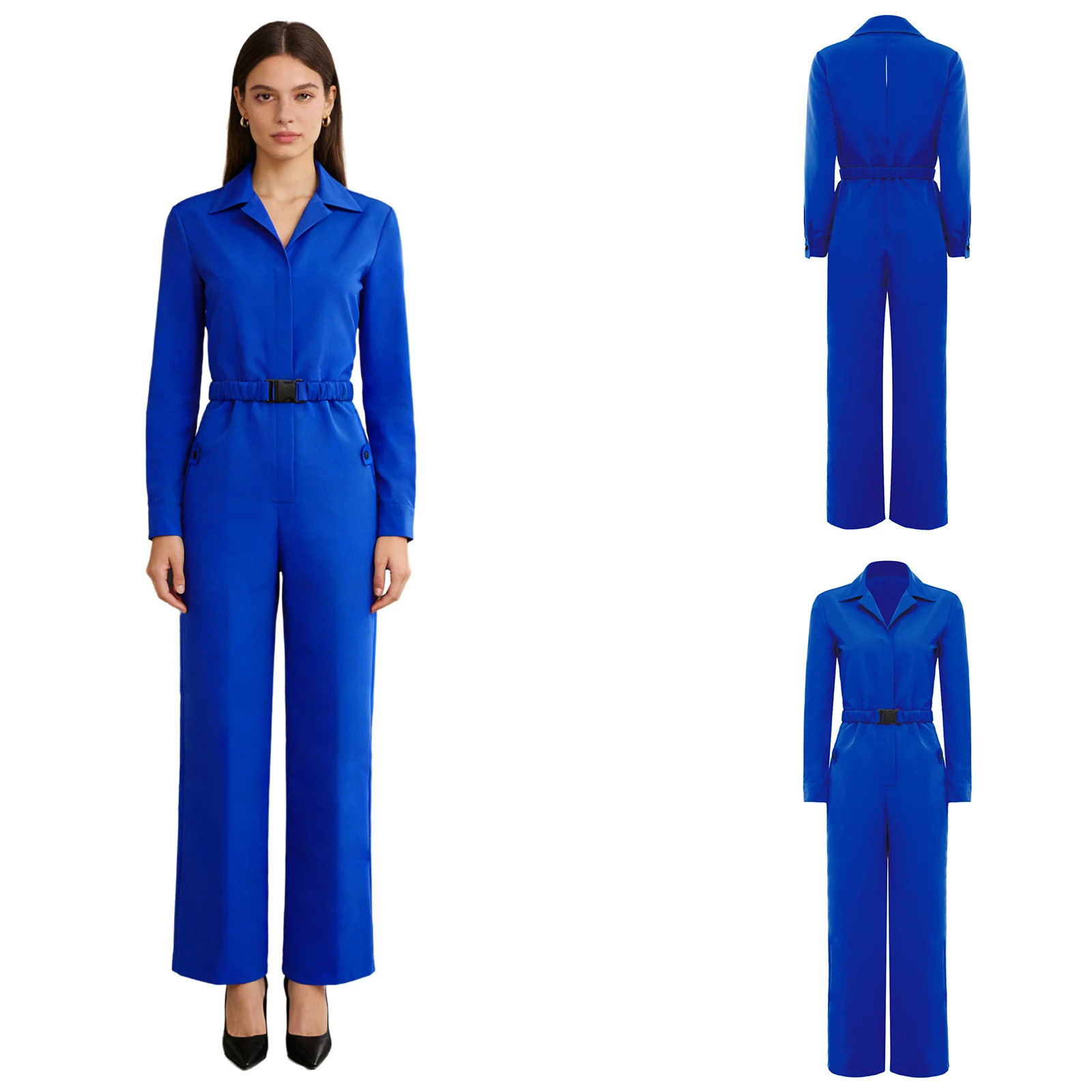

Women Adults Long Sleeve Cargo Coveralls with Waist Belt Rompers Jumpsuit Solid Color Daily Casual Vacation Office Lady Outfits