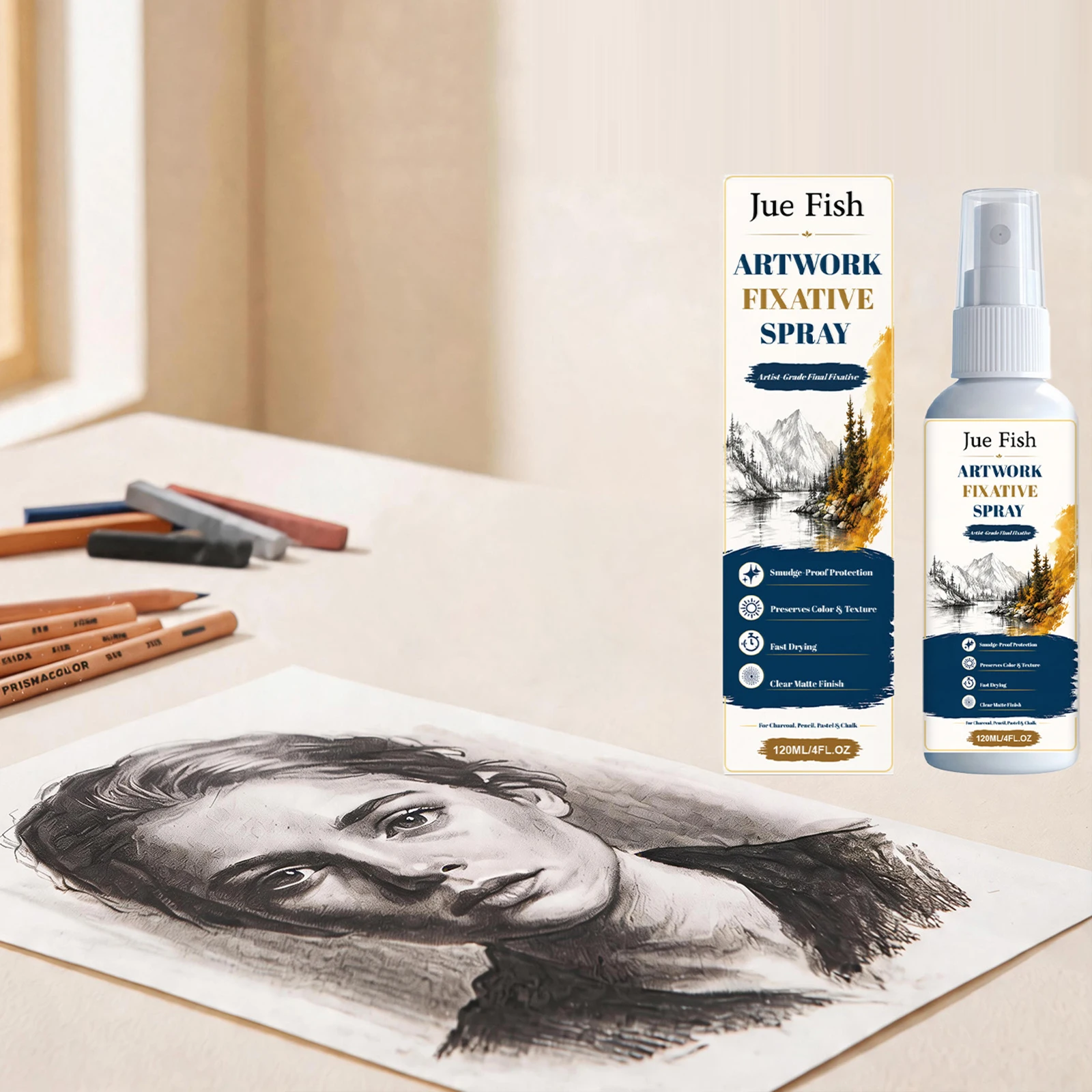 Art Fixative Spray for Pastels Charcoal Pencil Graphite Chalk Artwork Quick-Dry Smudge-Proof Protection