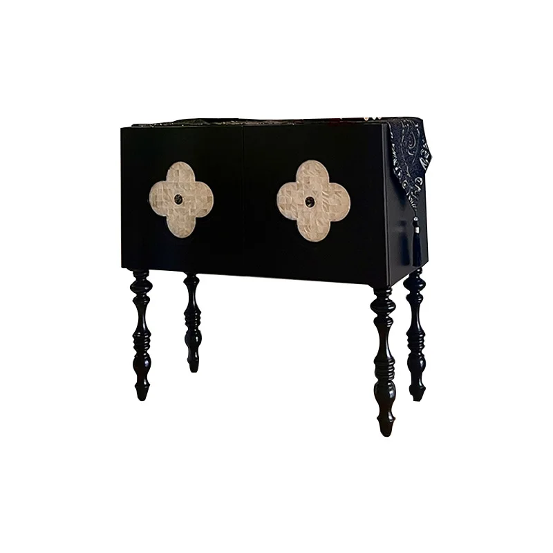 

French creative side cabinet Italian minimalist retro black solid wood locker restaurant multi-functional storage cabinet