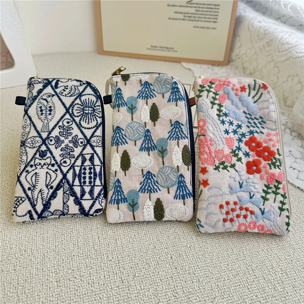 Women's Coin Purses Handmade Cotton Linen Embroidery National Personalized Canvas Lipstick Mobile Phone Glasses Storage Bags