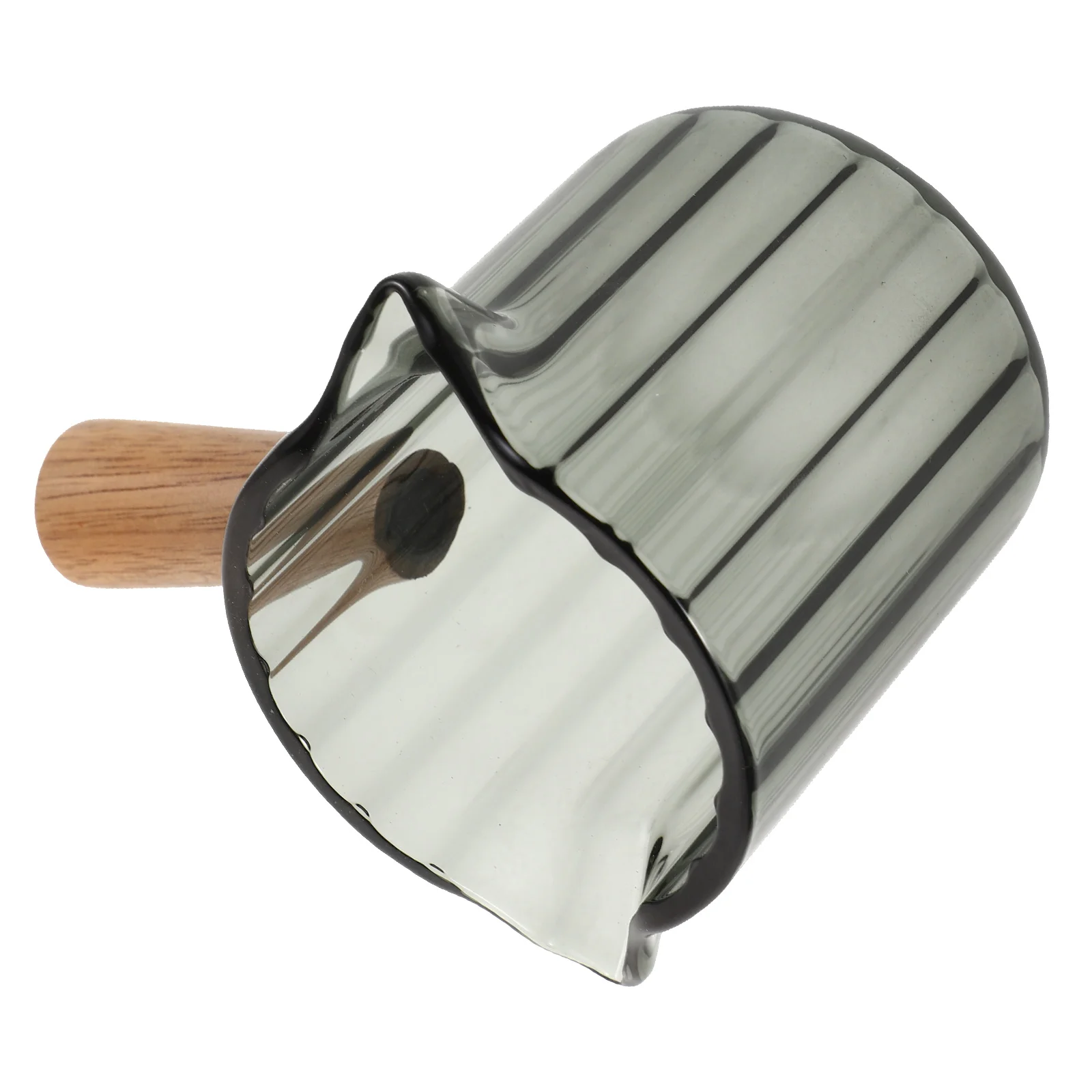 

Wood Handle Dual Spout Glass Coffee Measuring Cup Espresso Milk Pitcher Vertical Stripes Jug Small Glass Pourer