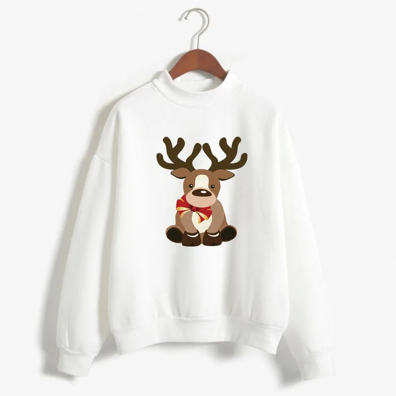 

New Lovely Deer Print Women Christmas Sweatshirt Korean O-neck Knitted Pullover Thick Autumn Winter Candy Color Lady Clothing