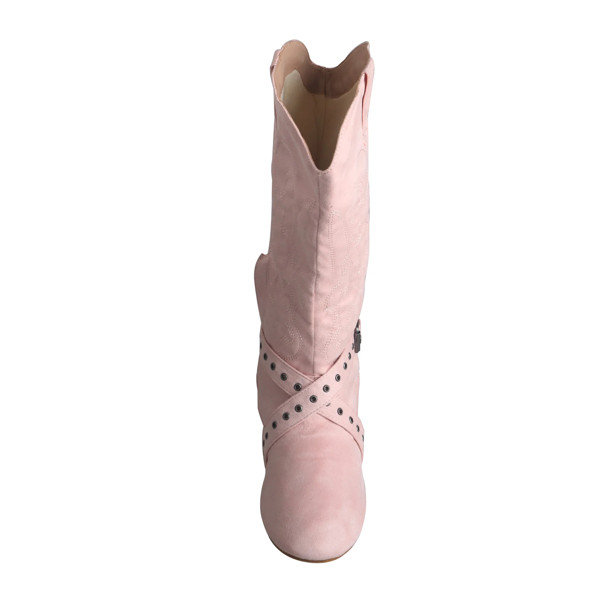 Wedopus Customized Heel Pink Dance Boots with Embroidery Mid-calf Practice Dance Shoes Women Boots Suede Soft Sole