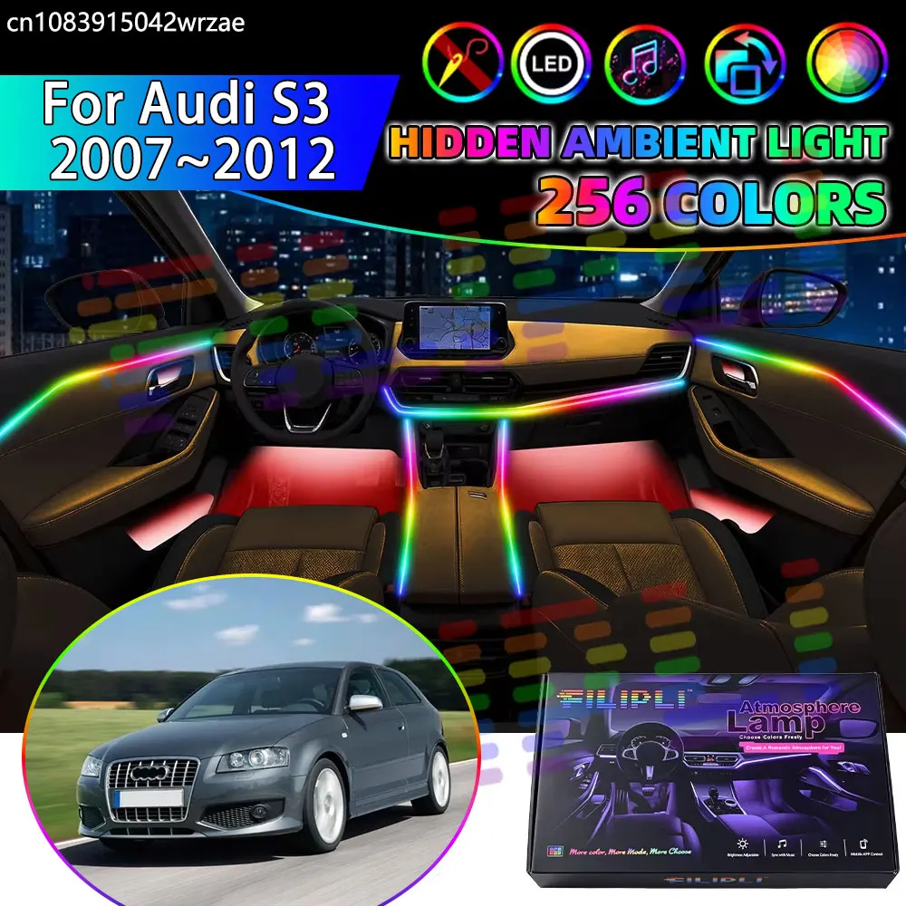 For Audi S3 2007~2012 8P MK2 2th RGB Car Interior Ambient Lights Strips Breathing Lighting Kit App Control LED strips Auto Parts