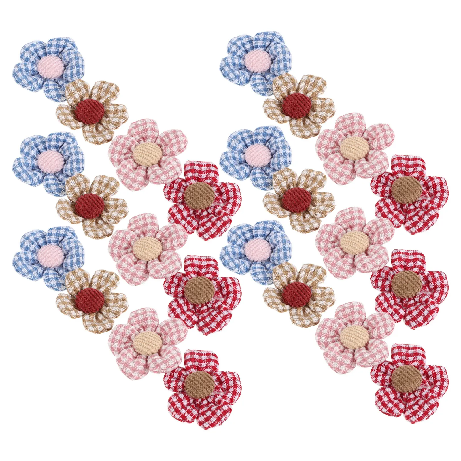 24Pcs Gingham Fabric Flower Appliques Padded Sewing Supplies for Headbands Hair Clips Bags Clothing Decor