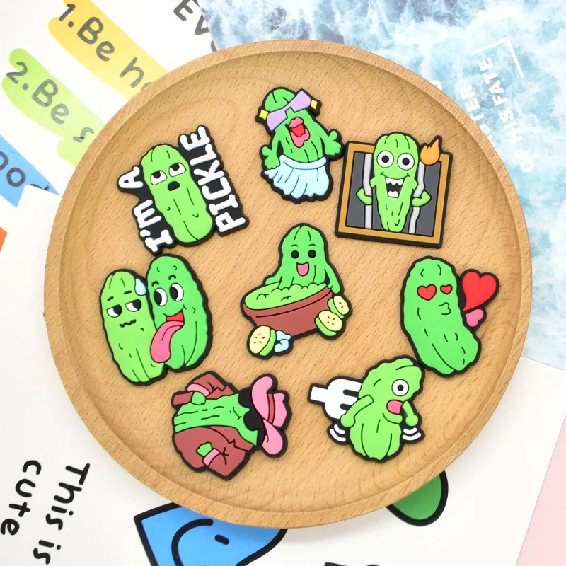1/22Pcs Cute Pickle Dill Cucumber PVC Shoe Charms Cartoon Vegetable For Slides Sandals Ornaments DIY Decor For Snack Food Gift