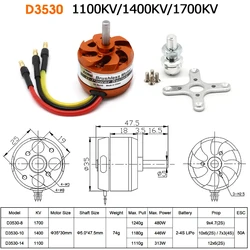 D3530 1100KV 1400KV 1700KV Brushless Outrunner Motor For Mini Multicopters RC Plane Helicopter Model