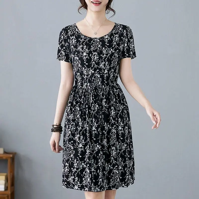 

Korean Version Frenulum Waistband Fragmented Flowers Literature Printing Comfort Retro Style Fashion Women's Dress Summer 2024