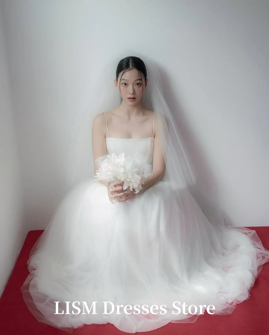 LISM Strapless A-Line Simple Korea Wedding Dresses Silk Tulle Satin Photo Shoot Elegant Bridal Gowns 웨딩드레스 Customized