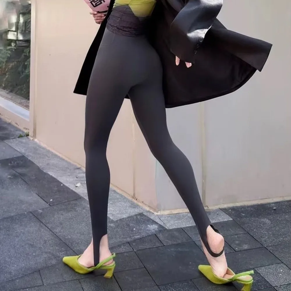 Trendy High Waist Sharkskin Leggings Stretch Thin Step on Foot Leggings Spring Summer Tight Fit Stirrup Leggings Casual Wear
