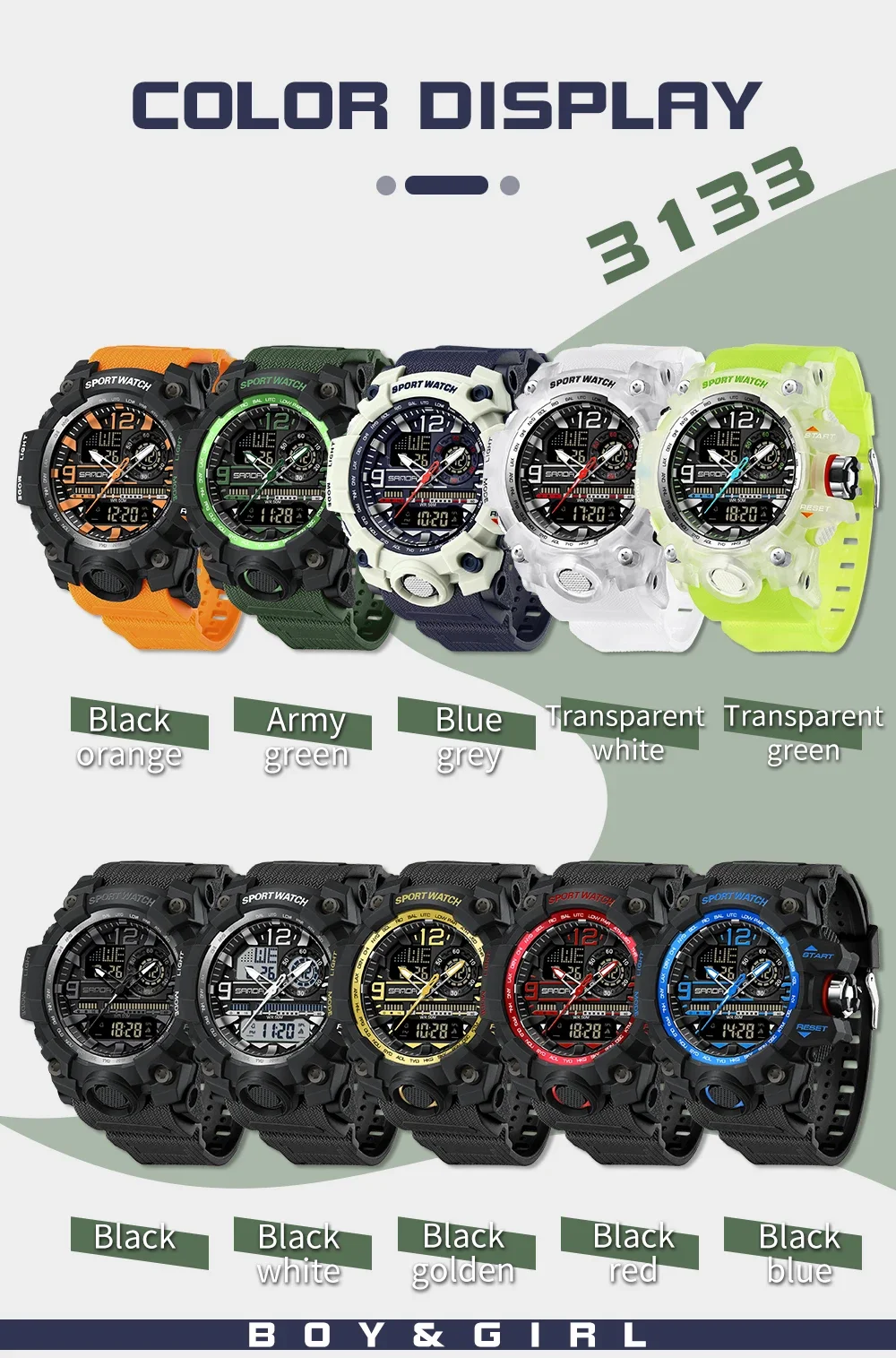 2024 SANDA 3133 G estilo nuevos relojes para hombres 50M impermeable choque deportes reloj de cuarzo militar para hombre reloj de pulsera Digital