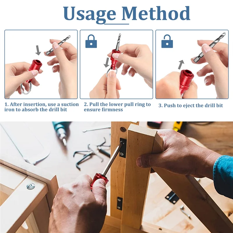 19Pcs 1/4 Inch Bit Holder Keychain Hex Shank Aluminum Alloy Screwdriver Bits Holder Quick-Change Extension Bar-HGSW