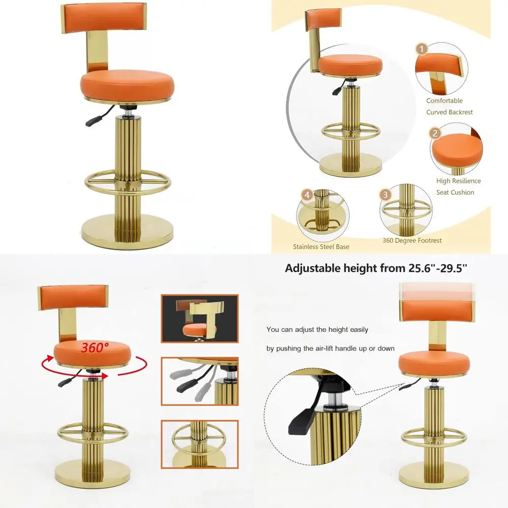 

Современные вращающиеся барные стулья с регулируемой высотой и спинкой, стулья из полированной золотой нержавеющей стали