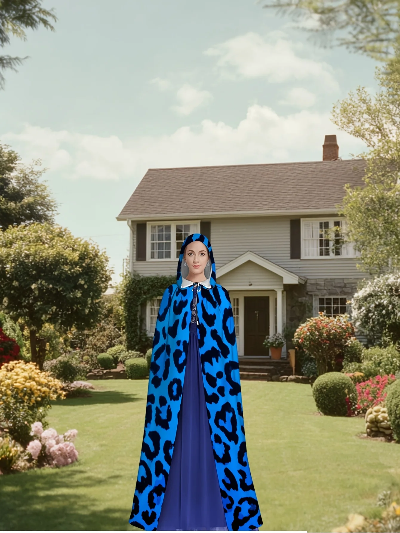 1pc 2D Printed Contemporary Style Cloak Blue Leopard Spots Carnivals Perfect for Themed Parties Party Favors
