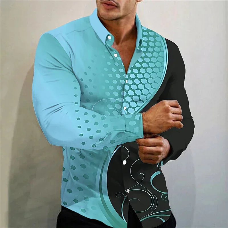 Fashion New Design Men\'s Top Button Lapel Long Sleeve Shirt Prom Casual Outdoor Street Pattern Blue Gold 2023 Plus Size 6XL