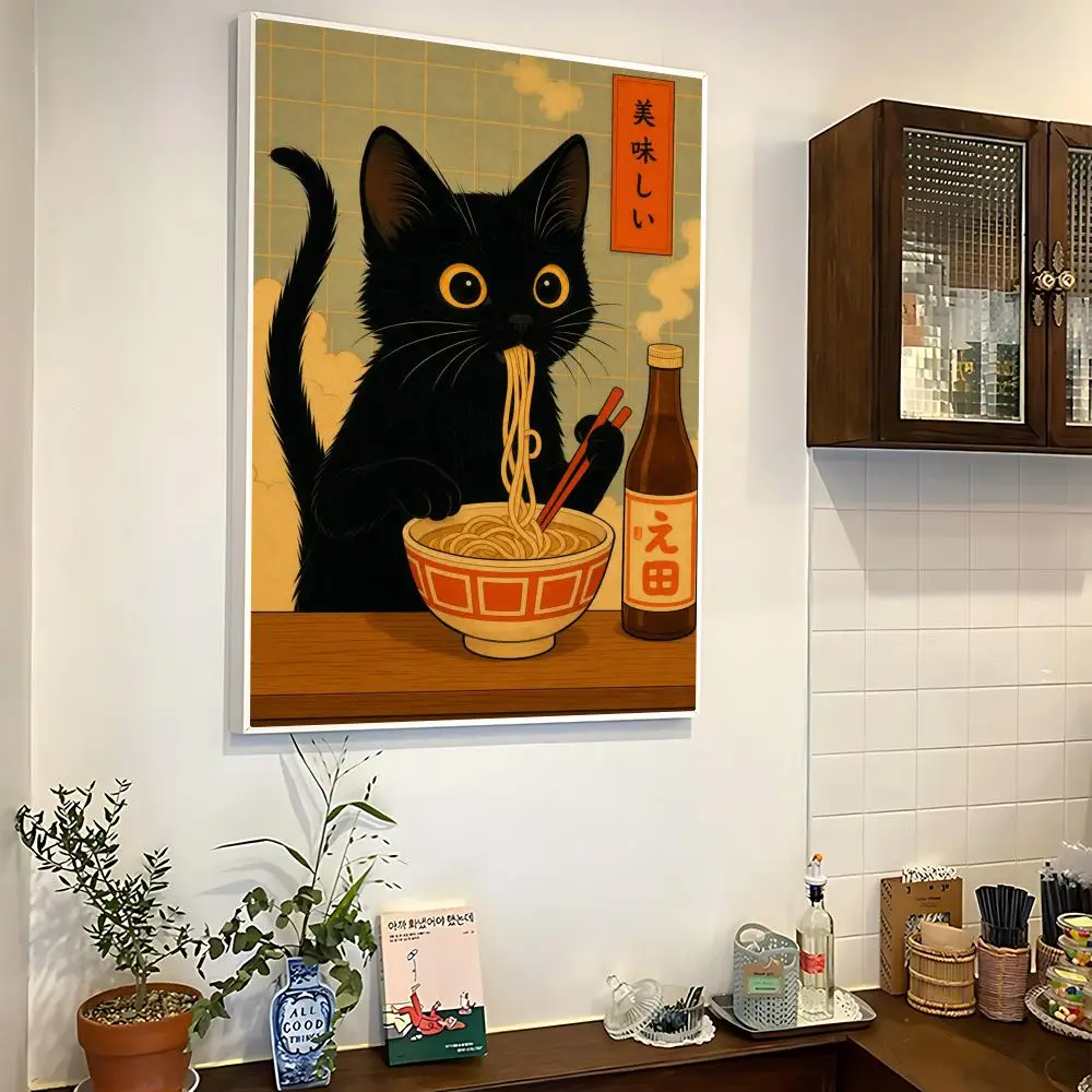 Noodle Cat Thief Anime Poster Decorative Wall Art Stickers Mural Photo Print for Home Living Room Hallway Decor Gift
