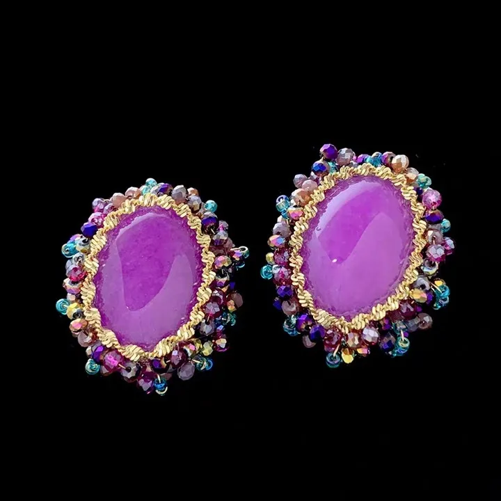 Crystal Oval Earrings for Women Fashion Retro Inlaid Rhinestone Stud Earrings High-grade Statement Jewelry Party Gift
