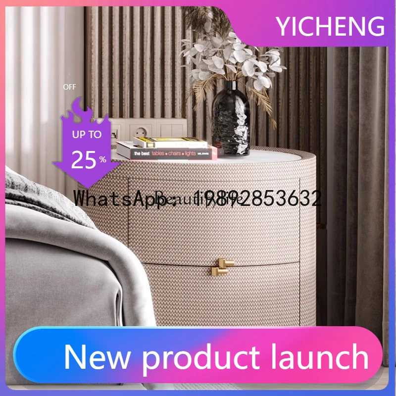 

QQ Simple luxury bedside table Italian light luxury modern beige bedroom storage cabinet