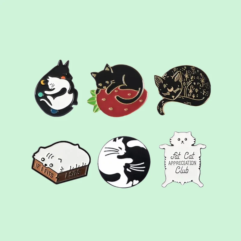 Custom Meow Sleep Cat Kindergarten Enamel Pin Kitten Hugging Cat Yin Yang Badge Punk Lapel Pin Jewelry Gift for Friend Wholesale